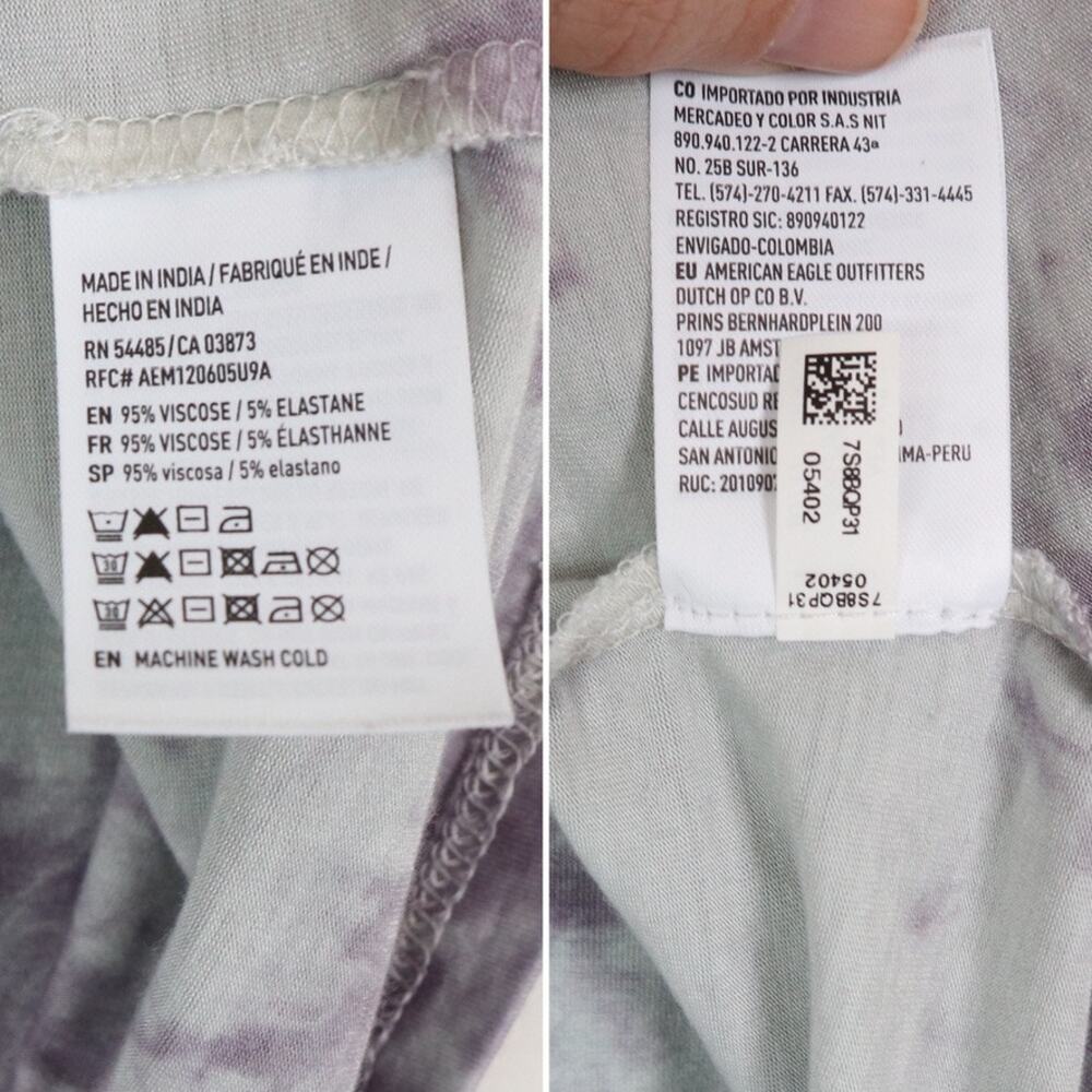AEO Size XS Soft & Sexy Ladder Front Tee Shirt Tie Dye Purple Blue - Picture 9 of 9
